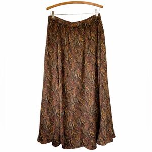 Kovet Earthy Paisley Midi Skirt Size 14 | Boho Rayon Flowy Fall Skirt
